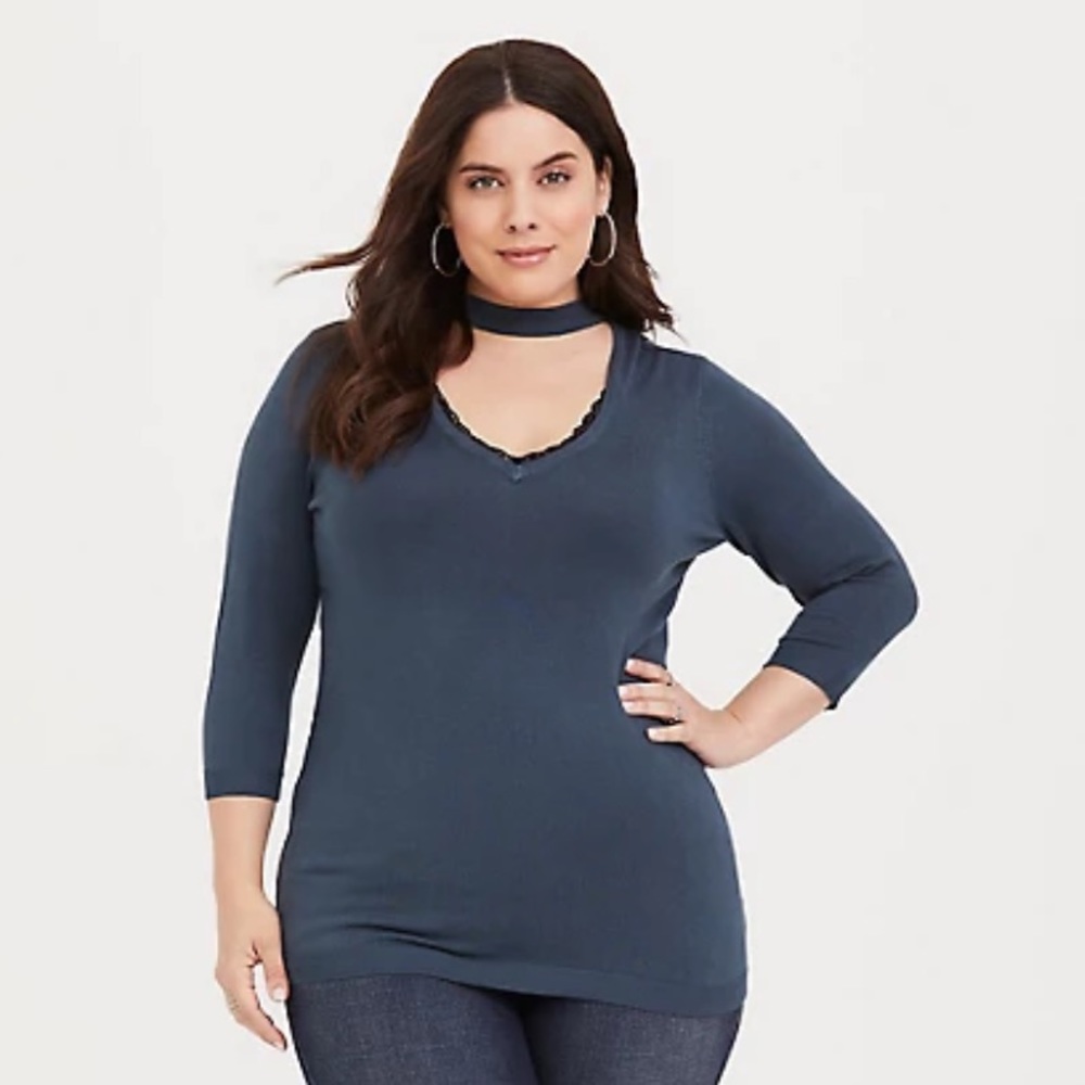 TORRID TEAL CHOKER NECK PULLOVER